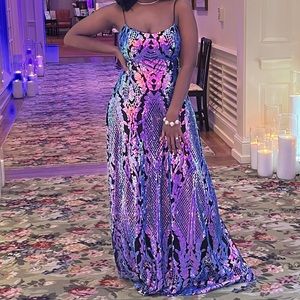 Iridescent sequin prom dress